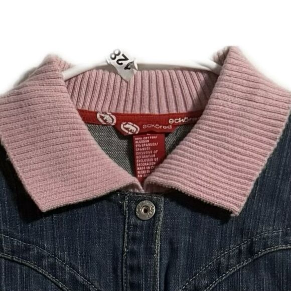 Ecko Unlimited Blue and Pink Cropped Jean Jacket - Picture 4 of 7